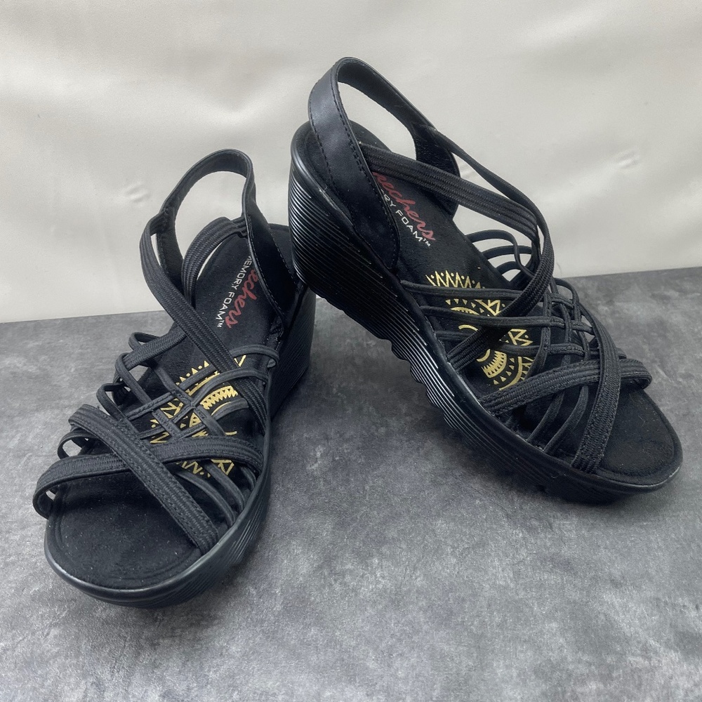 Skechers Parallel Crossed Wire Size 6 M Wedge Slingback Strappy Sandals